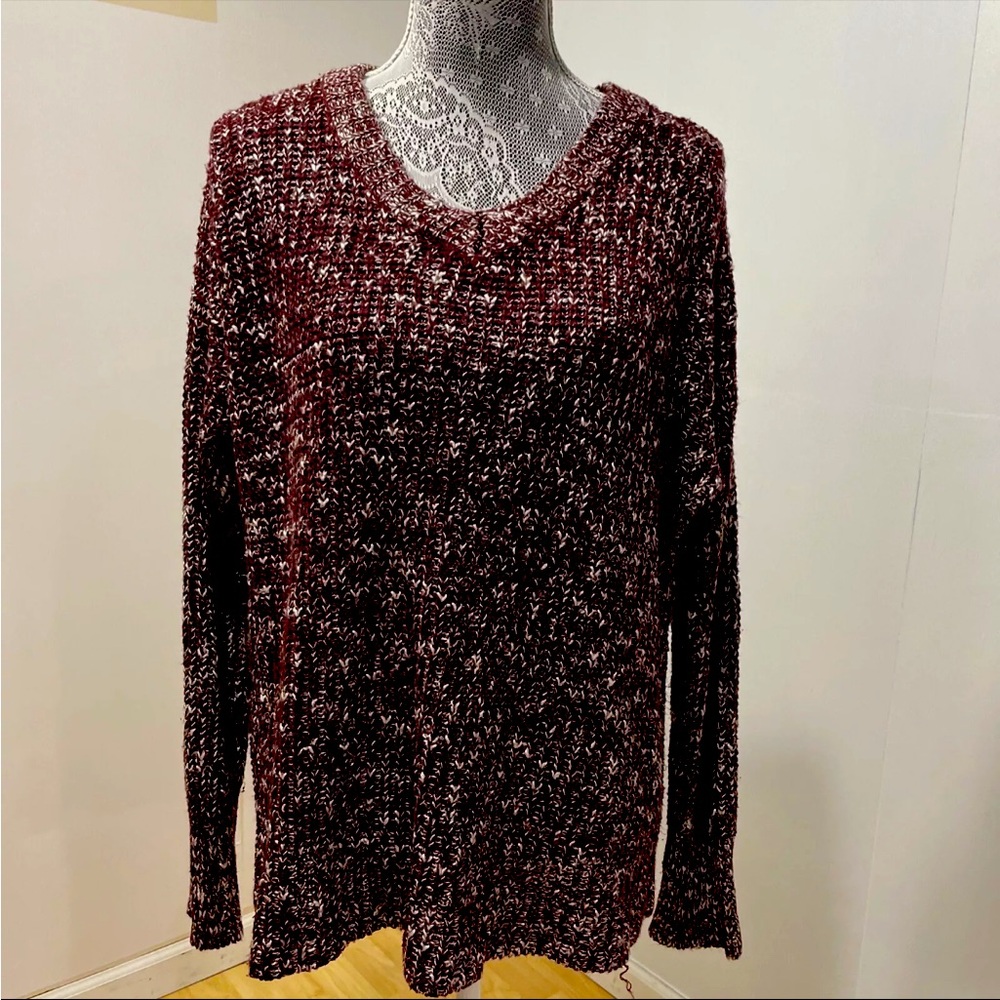 Tobi Burgundy & White Fall Sweater womens M/L Long Sleeve‎ Comfy Lounge Soft